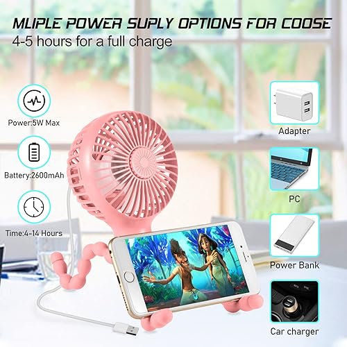 Miniatura 6 de scurry Ventilador de cochecito portátil mejorado, ventilador versátil de escritorio personal, ventilador recargable por USB con luz LED y