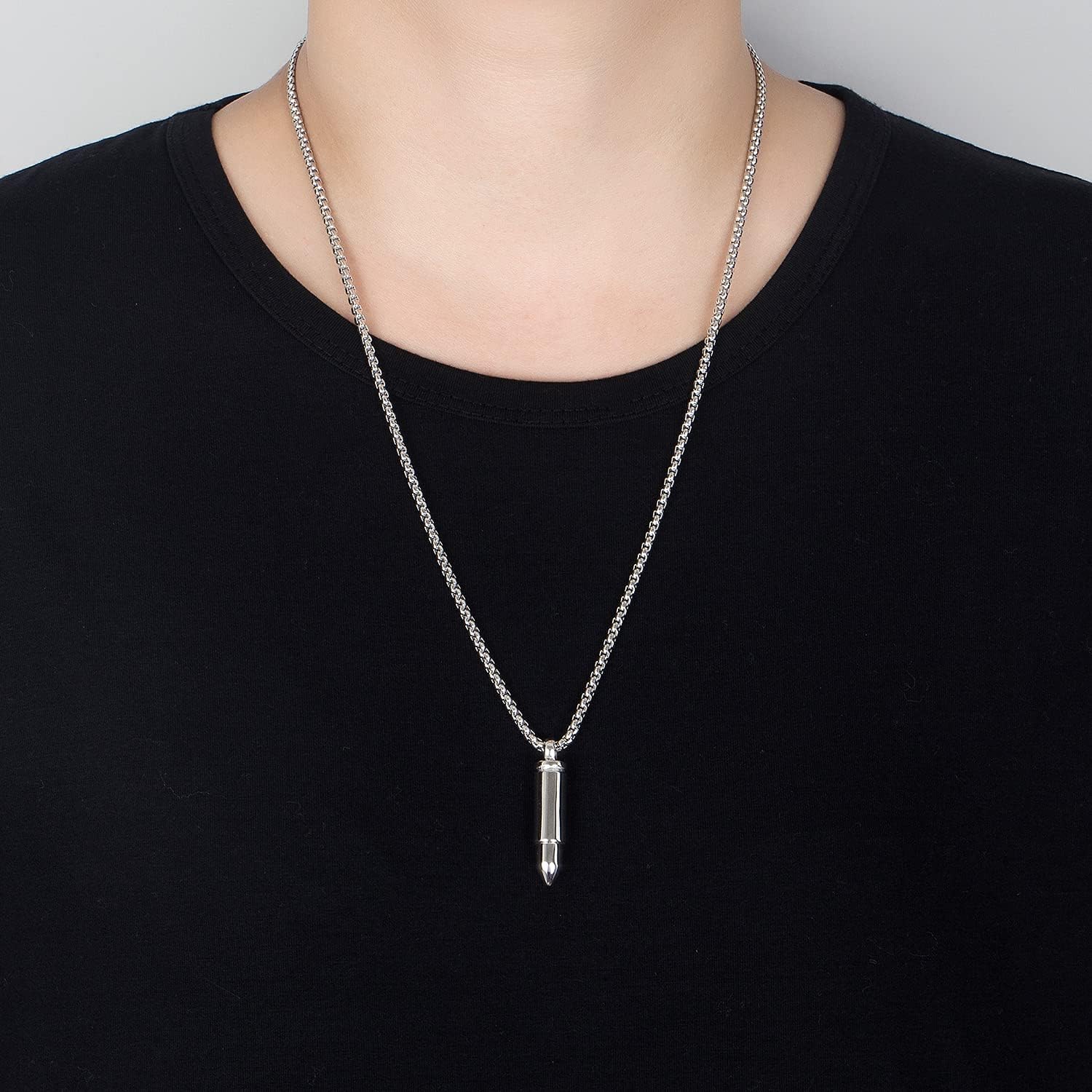 Dankadi Men & Women 925 Sterling Silver Bullet Pendant Can Be Opened for Memorial Necklace -Cremation Urn -Ashes Pendant Box Chain 18 "20" 22 "24" 26 "28" Jewelry Keepsakes