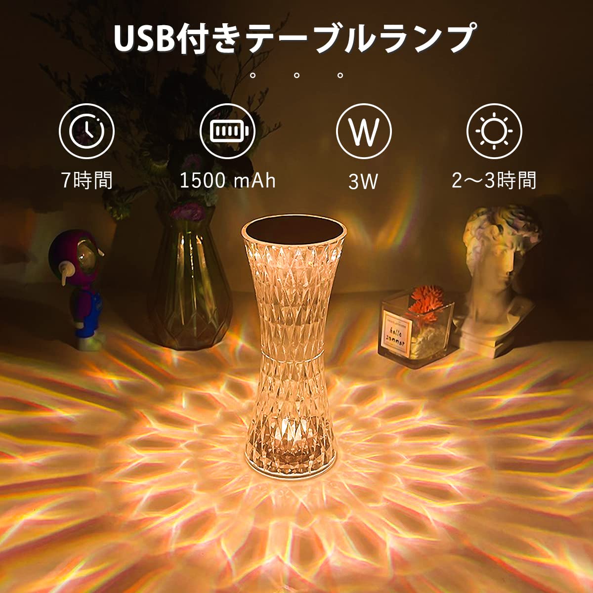 Amazon.co.jp : クリスタルランプ デスクライト ベッドサイドランプ 