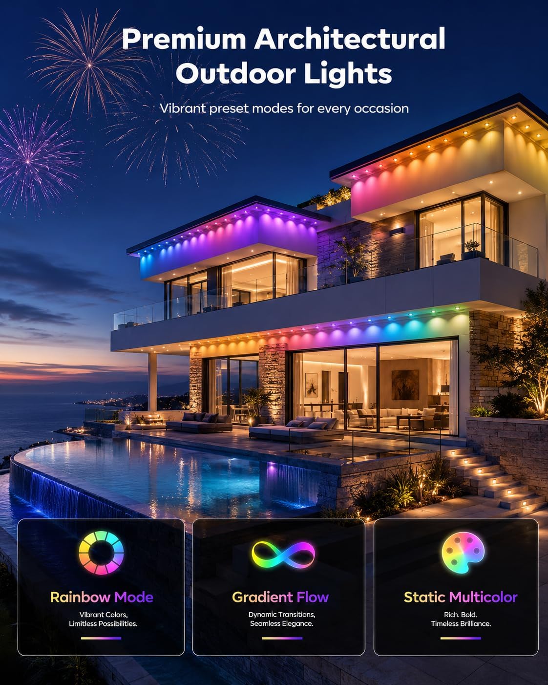 Permanent Outdoor Lights for House, 200ft Christmas RGB+IC Lights image 3