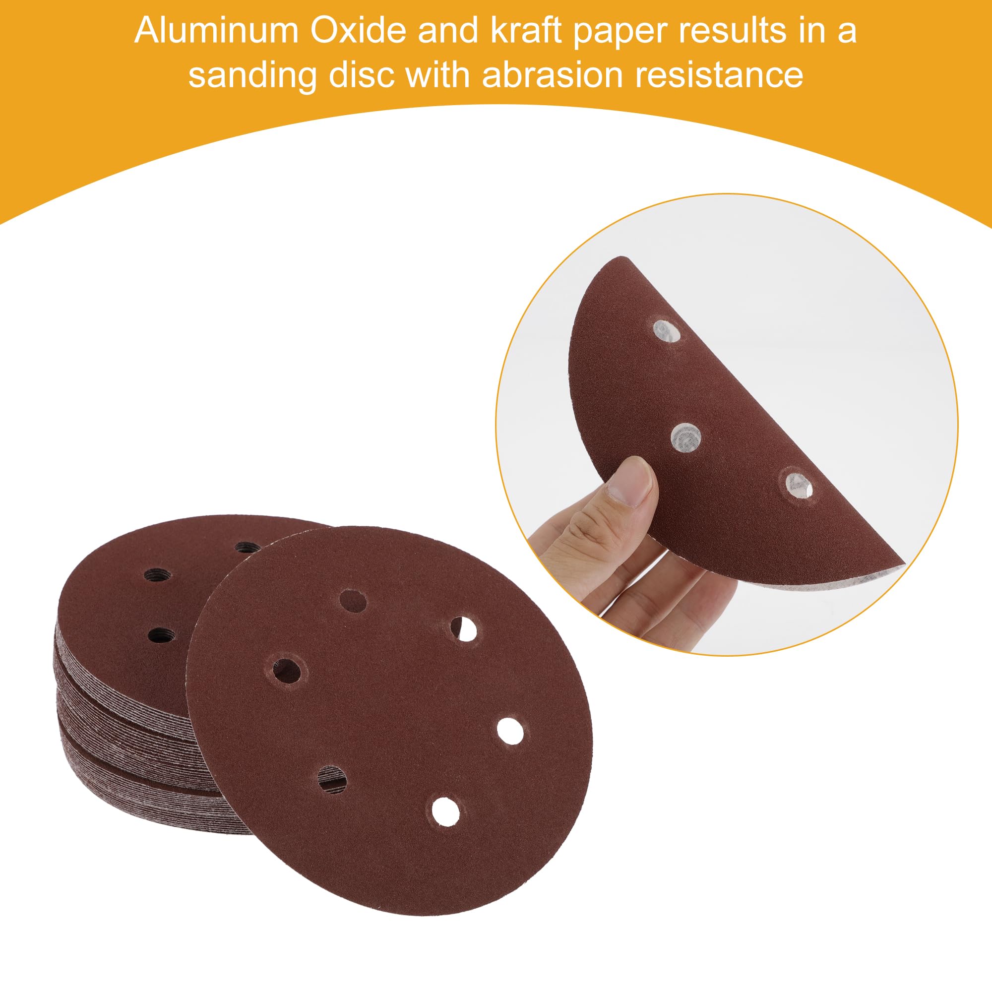 Partuto 50 Pcs 6inch 6 Hole 120 Grit Universal Sanding Discs - Round Hook and Loop Sandpaper - White Paper Red - Image 3