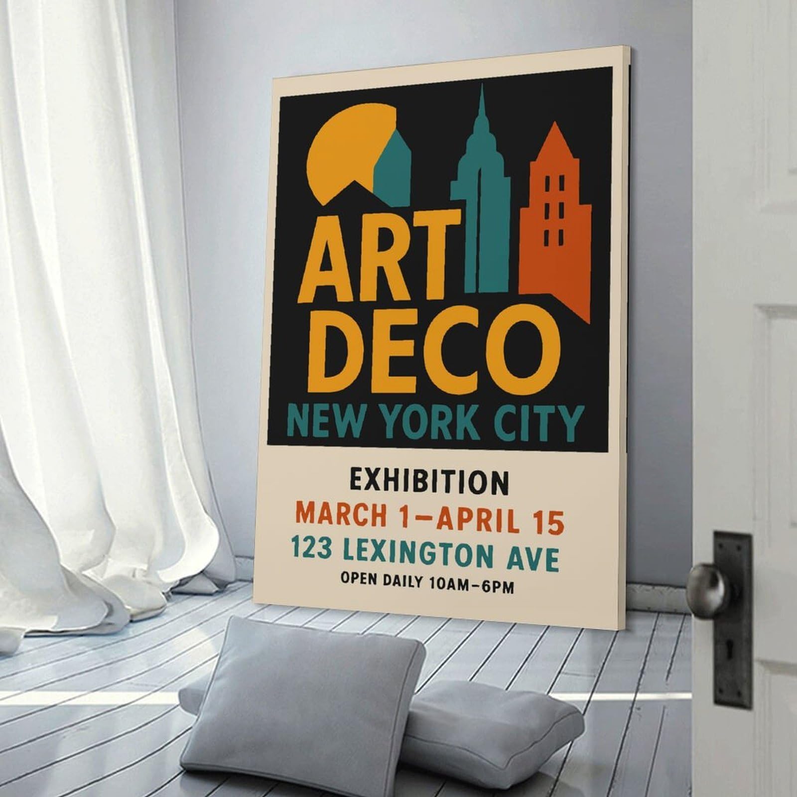Junmoney Art Deco New York City Exhibition Hanging Wall Art, 08x12inch(20x30cm), for Gallery Wall Decor And Room Displays, Home Wall Art for Statement Displays