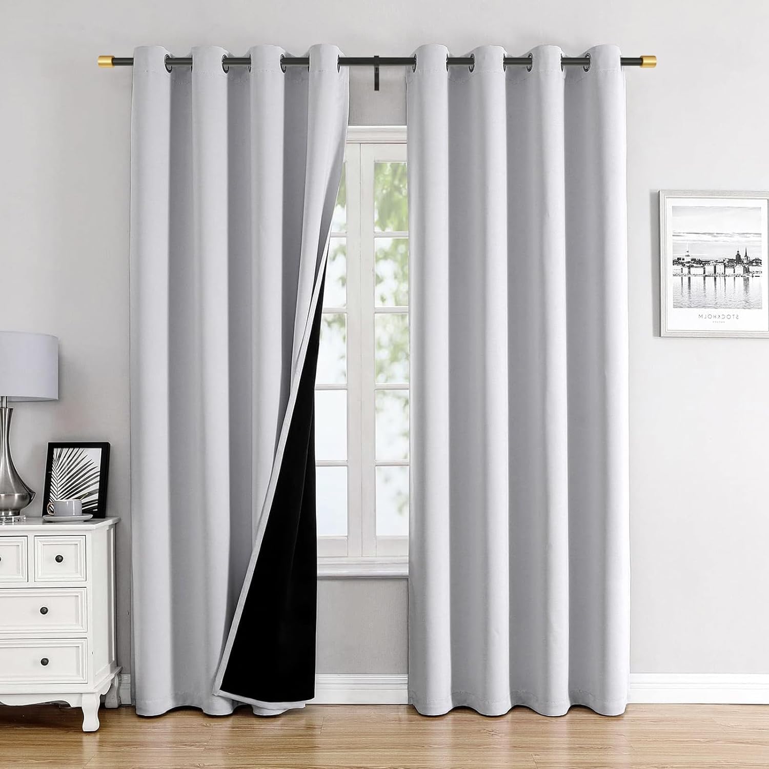 Gardinenstangen für Fenster, 71,1 bis 121,9 cm, moderne Fenstervorhangstange mit gebürsteten goldenen Endkappen, 2,5 cm Fensterbehandlungsvorhangstange für Wand- und Deckenmontage