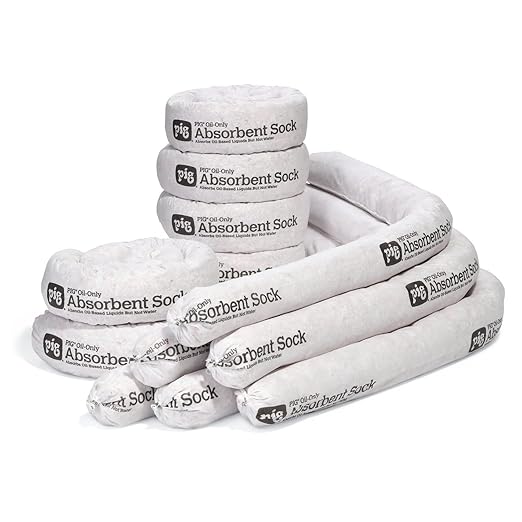 PIG Oil Absorbent Sock - Oil-Only Absorbent Sock - 12 Pack - 3" x 48" Sock - Absorbs up to 1 Gallon per Sock - SKM210