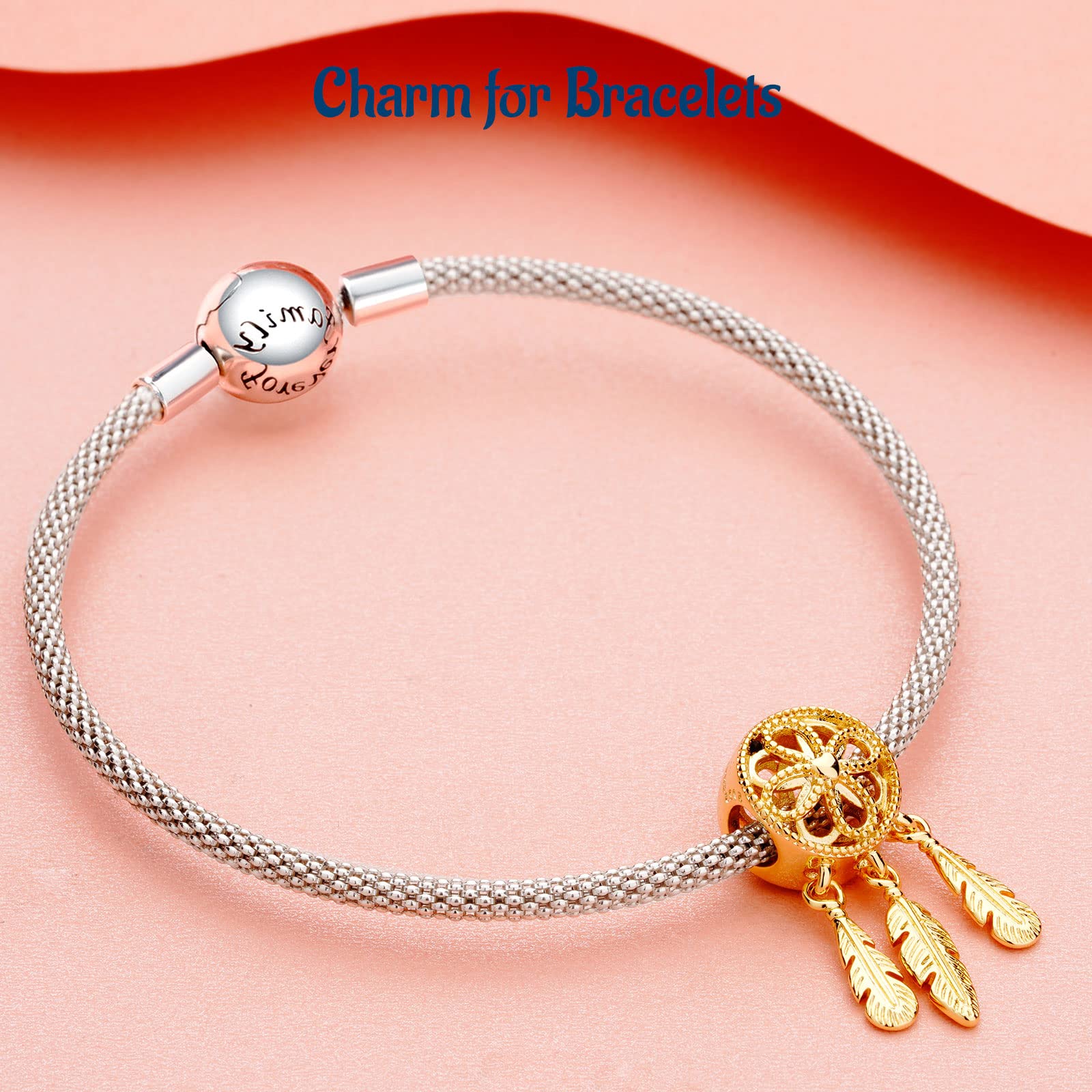Amuefer Compleanno Charm Compatibili Bracciale Collana, Argento Sterling Oro Rosa Acchiappasogni Palloncino Torta Ciondolo Natale Gioielli Regali per le Donne Moglie Amici