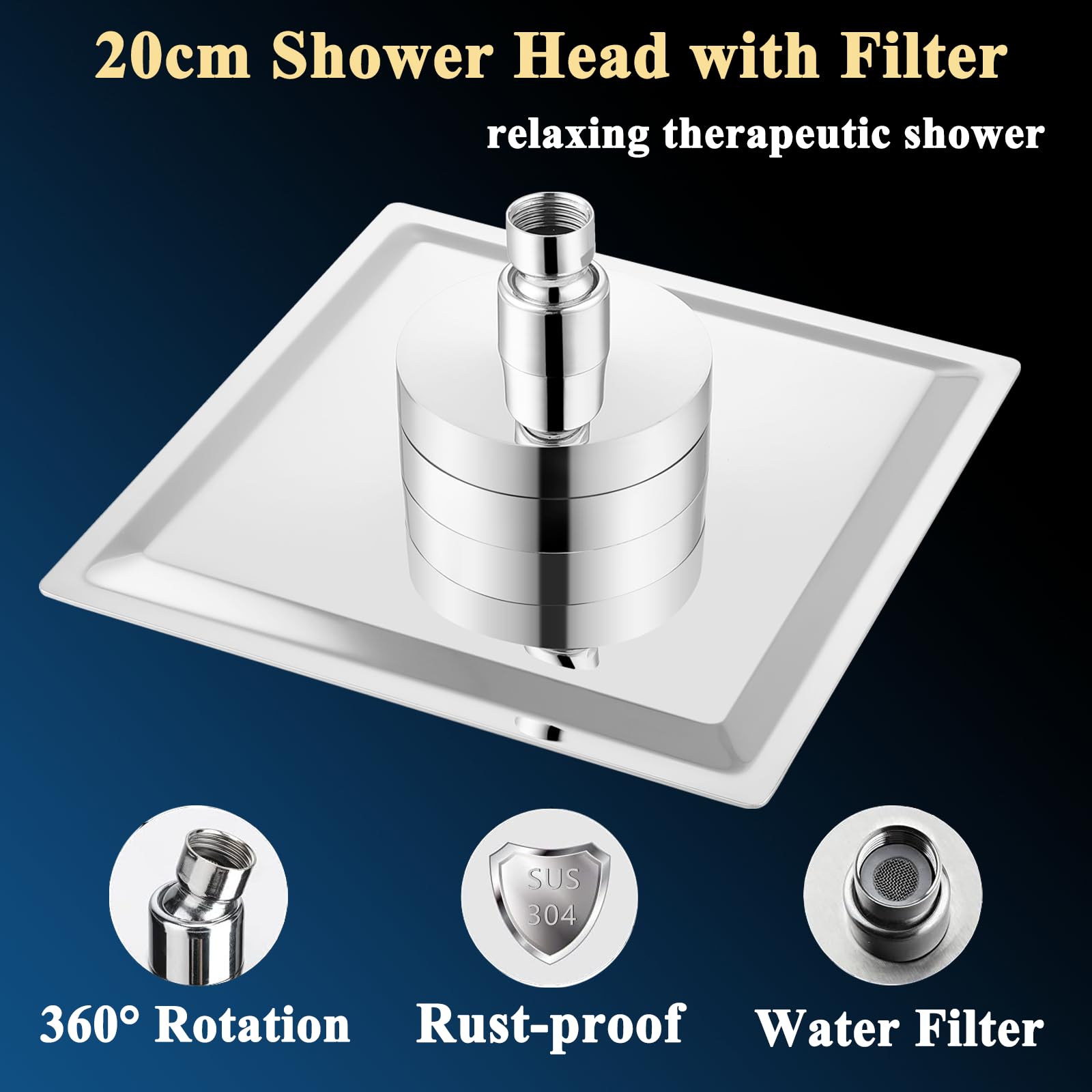 Filtered Shower Head, 8'' Luxury Rainfall Shower Head,Softens Hard Water Fixed Shower Heads - Image 3