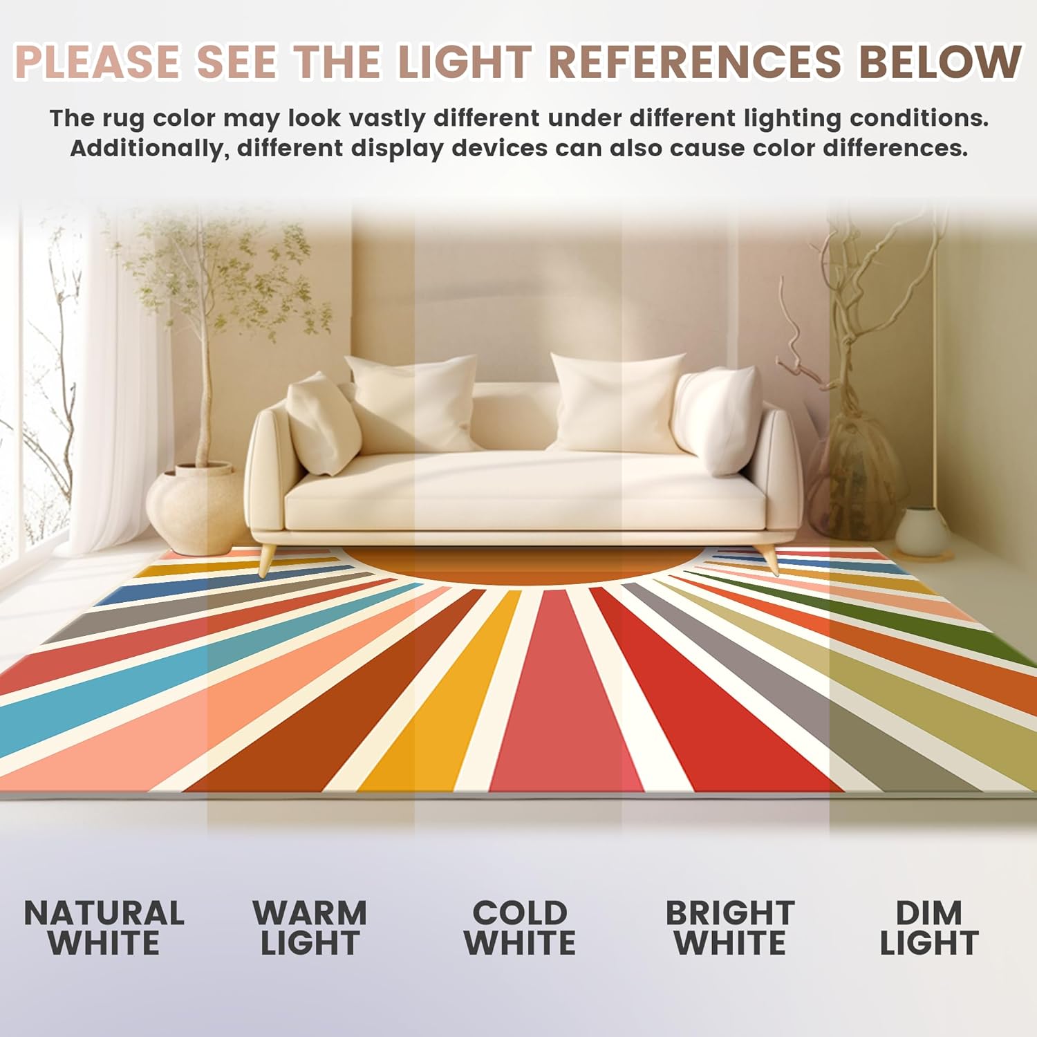 Washable 3x5 Sun Area Rug for Living Room, Rainbow Sun Modern Boho Large Area Rugs, Ultra Thin Low Pile Lightweight Soft Indoor Floor Carpet with Non-Slip Backing for Bedroom Kids Nursery Play Room