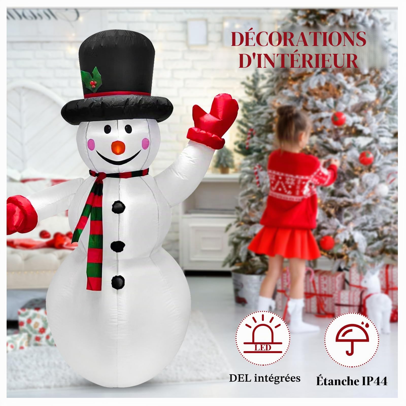 TEPENAR Bonhomme de neige gonflable de 1,8 m avec lumières LED - Décoration extérieure - Bonhomme de neige gonflable - Décoration de Noël pour le jardin - Vacances gonflables - Décoration intérieure
