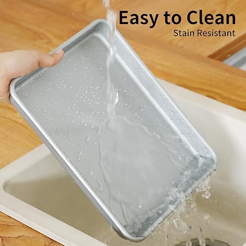 Miniatura 4 de PACK DE 2 fuentes para horno tostador de Shinsin, bandejas antiadherentes de 9X11, juego de bandejas para galletas 57% más gruesas, aptas para