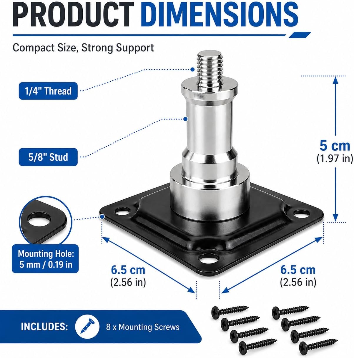 2-Pack Wall & Ceiling Mount for Studio Lights | Heavy-duty wall and ceiling mounts with 5/8" stud, 1/4" thread, and mounting screws for photography equipment.