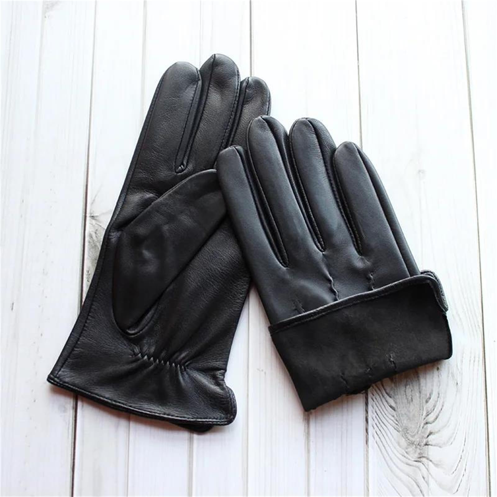 Guantes de piel de oveja auténtica para hombre, con forro de rayón fino, para pantalla táctil, mensajes de texto, verano, al aire libre, conducción