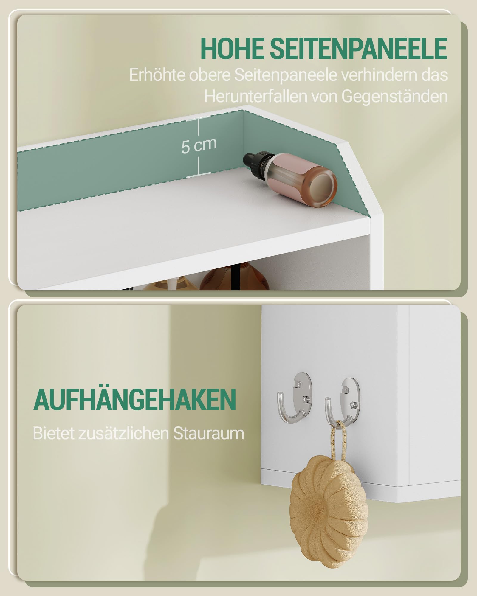 Hzuaneri Hängeschrank, Wandschrank mit verstellbaren Ablagen, mit Schiebetüren und offenen Regalen, Wandmontierter Badezimmerschrank, 20 x 90 x 60 cm, Weiß BC40203X
