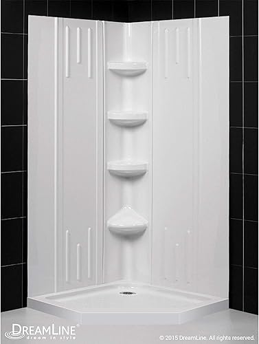 Miniatura 7 de DreamLine 34 pulgadas de profundidad x 48 pulgadas de ancho x 76 3/4 pulgadas de alto, base de ducha acrílica de drenaje central y kit de pared