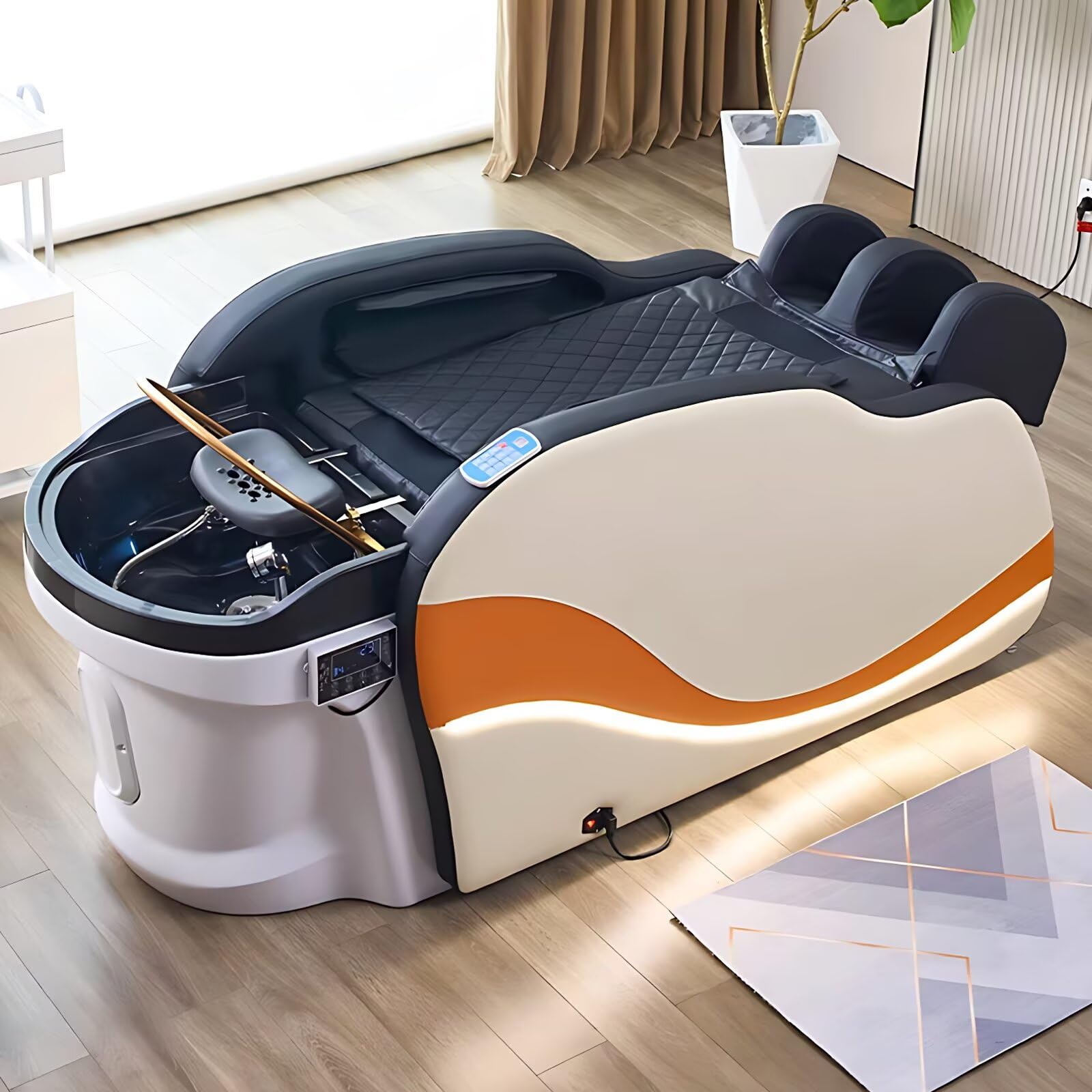 Professionelle Haarwaschliege, Massageliege mit Stilvoller Ambientebeleuchtung, Salon-Spa-Ausstattung mit Wasserzirkulation, Begasung Und Ganzkörpermassage