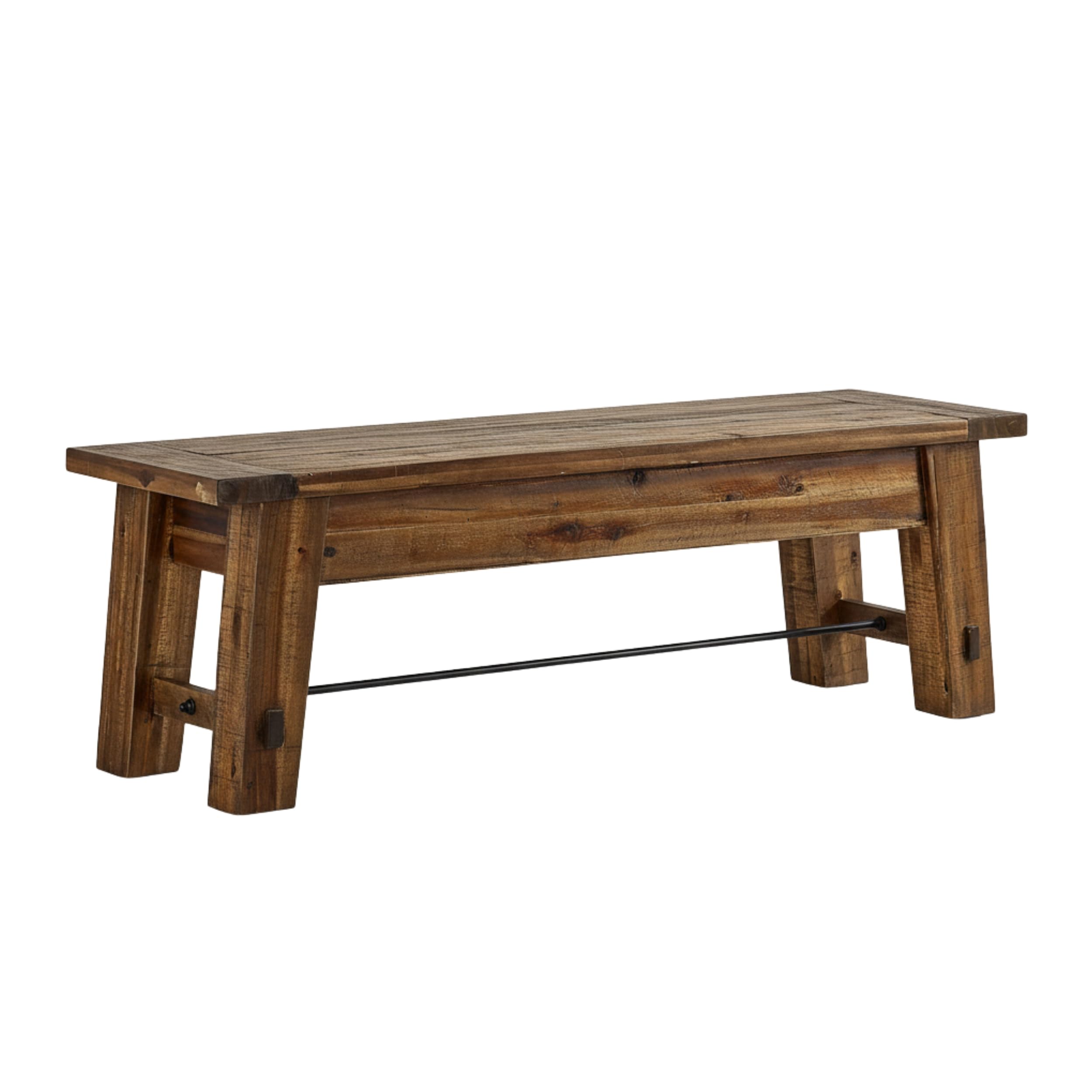Durango Rustic Farmhouse Style 60-Inch Wood Bench - Industrial Modern Accent Furniture with Solid Wood Seat for Entryway, Dining Room, Hallway, Foyer, or Kitchen by Alaterre Furniture | Large Shoe Bench with Metal Rod Accent, Modern Farmhouse Table Bench