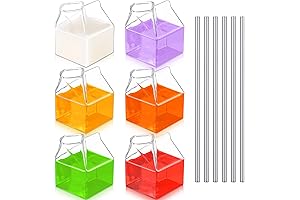 Glass Milk Carton: Multipurpose 12oz Glass Container with Lids & Straws