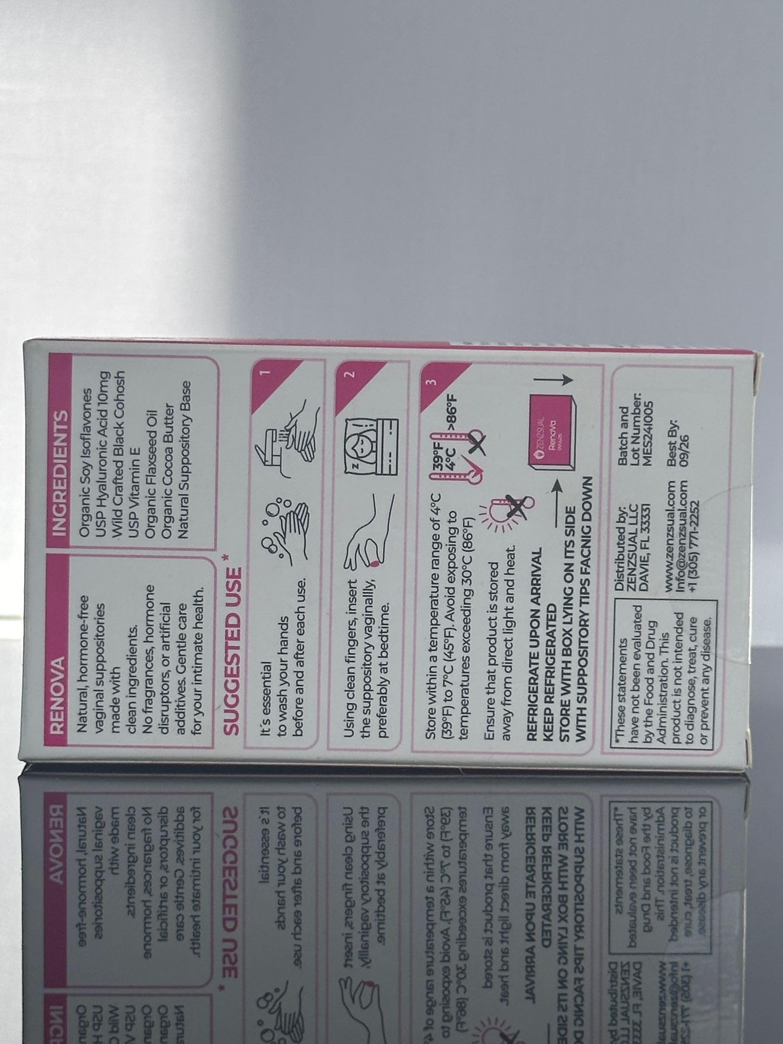 ZENZSUAL Renova Ovulos Moisture Support Suppositories, 30 Inserts (3 Boxes) – Extra Strength Feminine Dryness Support - Moisture Care with 10mg Hyaluronic Acid, Vitamin E, Flaxseed Oil & Cocoa Butter
