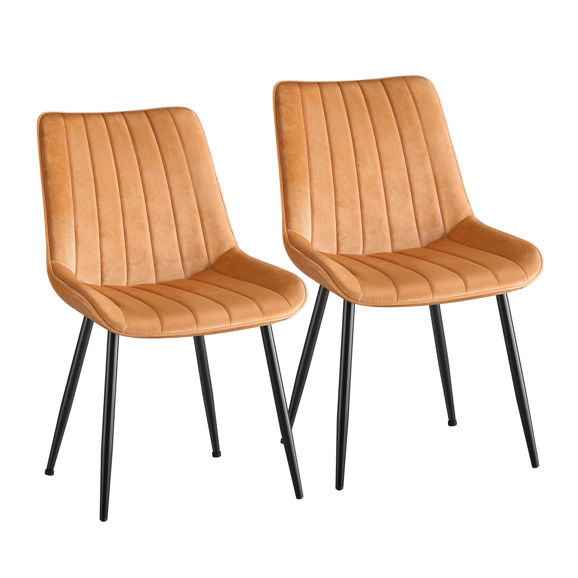 SONGMICS Esszimmerstuhl 6er Set, Küchenstuhl, Samt, Polsterstuhl, bis 120 kg belastbar, Stahlbeine, Gebogene Rückenlehne, für Esszimmer, Küche, karamellbraun-tintenschwarz LDC090K16