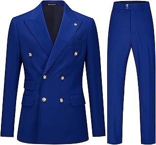 Men's Slim Fit 2 Piece Suit Double Breasted Business Wedding Prom Tuxedo Suits Blazer & Pants Set…