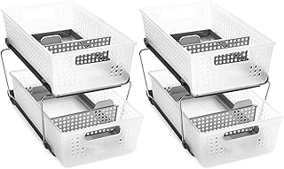 madesmart Organizador empilhável de 2 níveis, armazenamento deslizante multiusos com conjunto adicional de pernas, alças e separadores para casa e casa de banho, sem BPA, geada