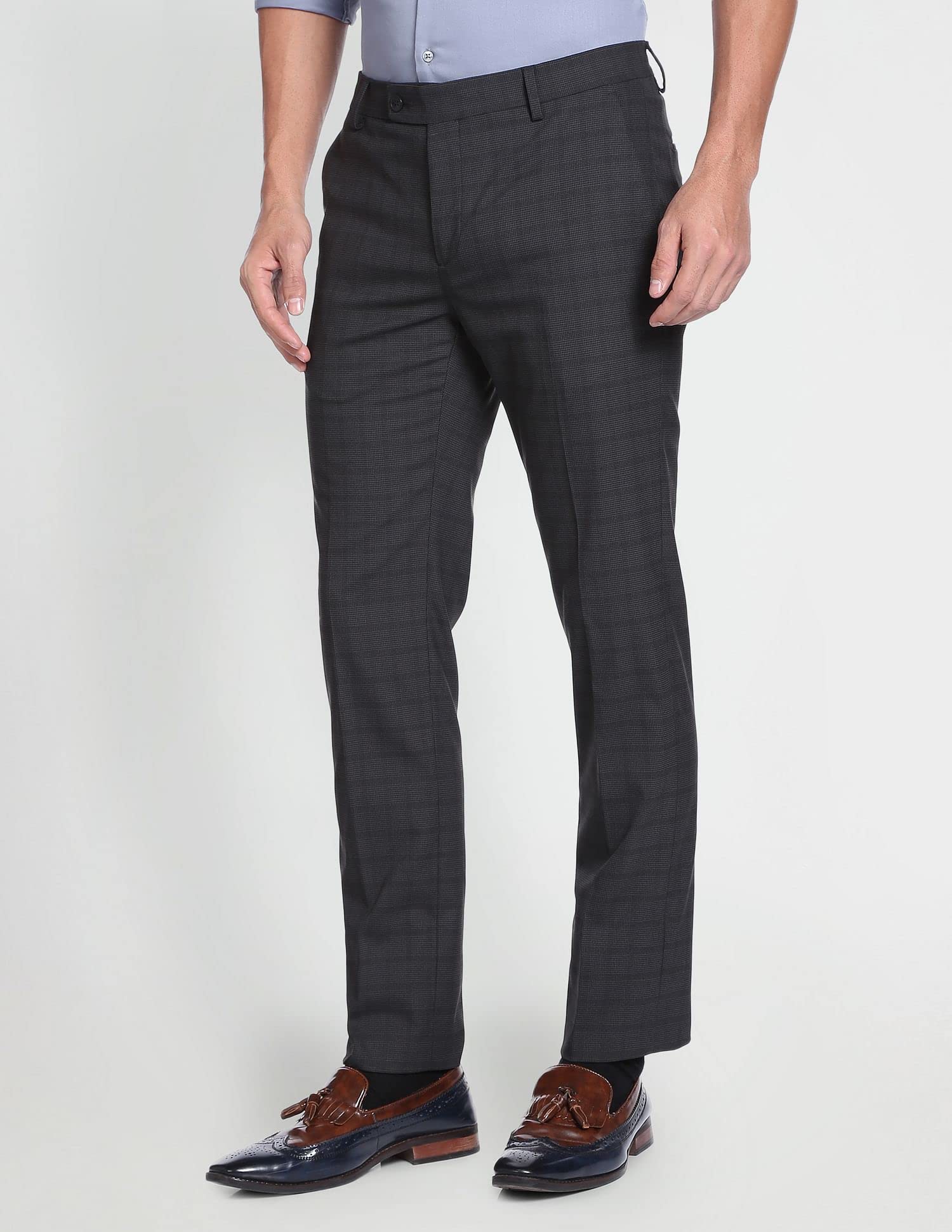 Arrow Smart Flex Glen Check Formal Trousers Black 3