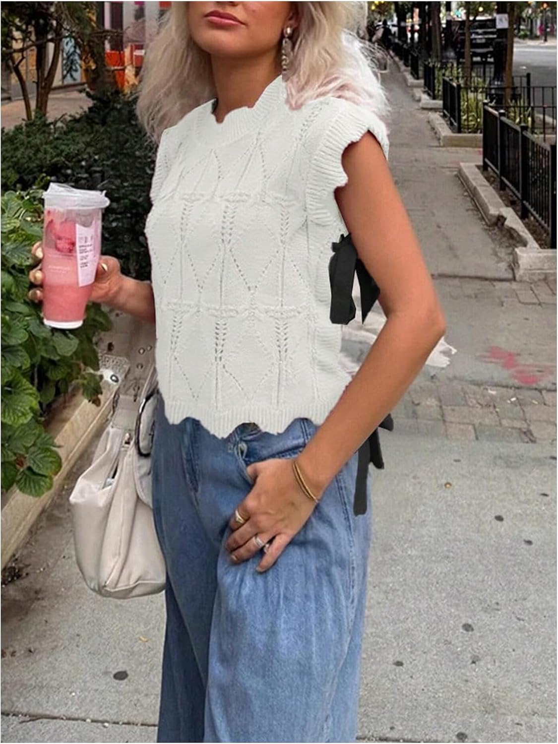 Verdusa Women's Coquette Bow Tie Sweater Vest Summer Sleeveless Crop Knit Tops - Image 6