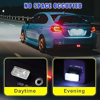 Augeny 4 PCS USB LED Car Interior Atmosphere Lamp, Plug-in USB Decor Night Light, Portable Auto Ambient Lighting Kit, Universal Vehicle Interior Accessories for Most Cars (White & Blue)