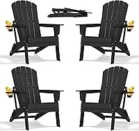 Vista 29 de nevilywood Silla Adirondack plegable, respaldo ergonómico extendido, portavasos, fácil montaje, plástico HDPE duradero, resistente a la intemperie