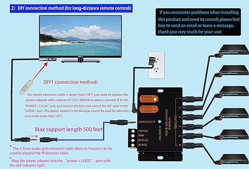 Miniatura 3 de Kit de repetidor IR, sistema de repetidor IR, extensor de control remoto IR, control de 1 a 18 dispositivos. Soporta hasta 100 pies, receptor de