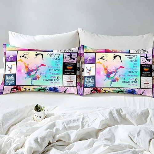 Miniatura 4 de Manfei Juego de funda de edredón deportiva, tamaño Queen, juego de ropa de cama temática de gimnasia de 3 piezas para niños y niñas, decoración de