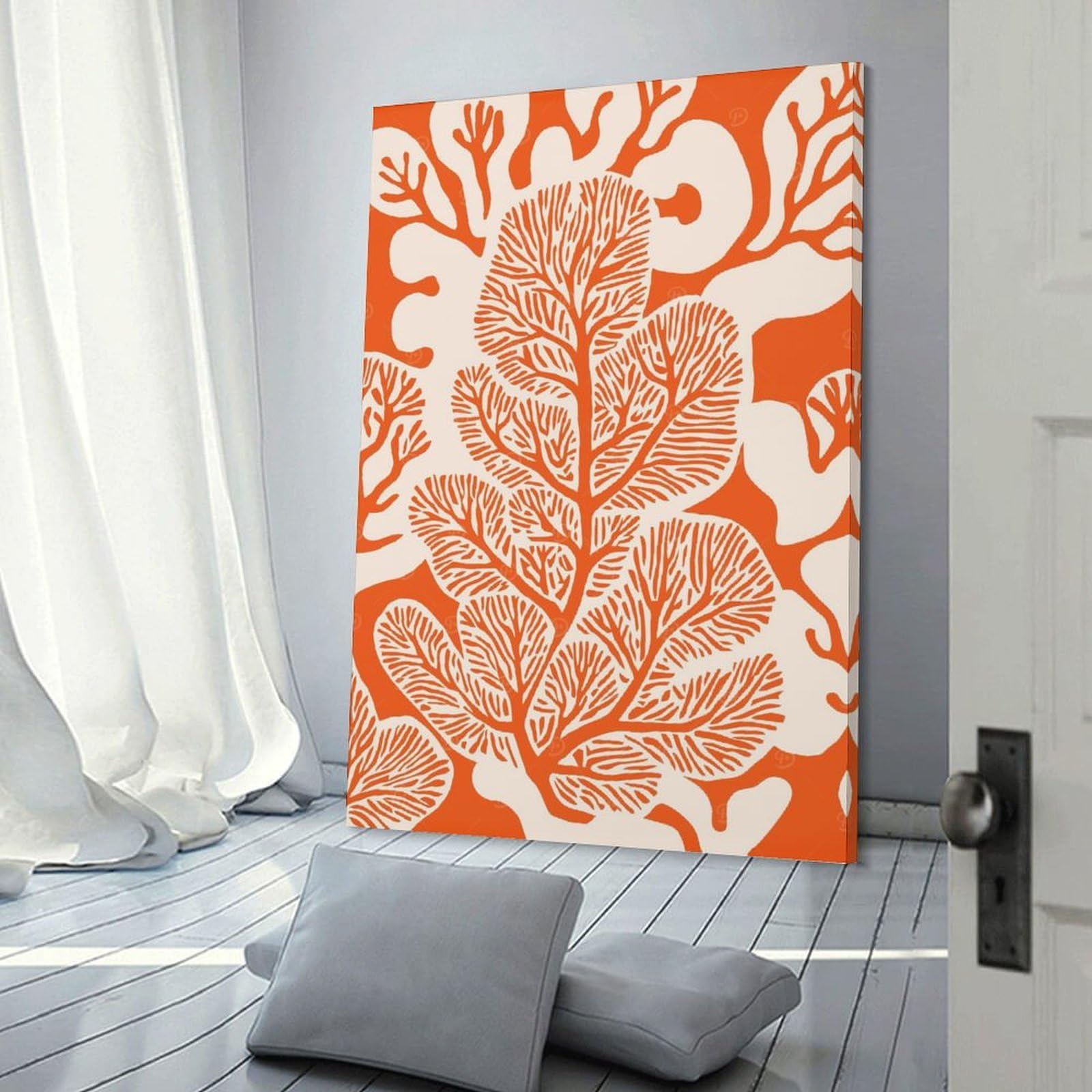 Junmoney Orange Coral Leaves Canvas Wall Decor 16x24inch(40x60cm), for Entrance Walls, Hall Decor Or Foyers, Wall Decor to Refresh Empty Corners