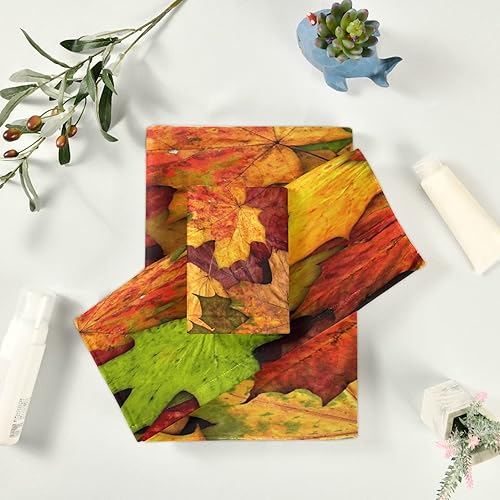 Miniatura 6 de Juego de 3 toallas de baño de hojas de otoño, toallas de hojas naranjas de otoño y otoño, 1 toalla de baño, 1 toalla de mano, juego de 3 toallas de