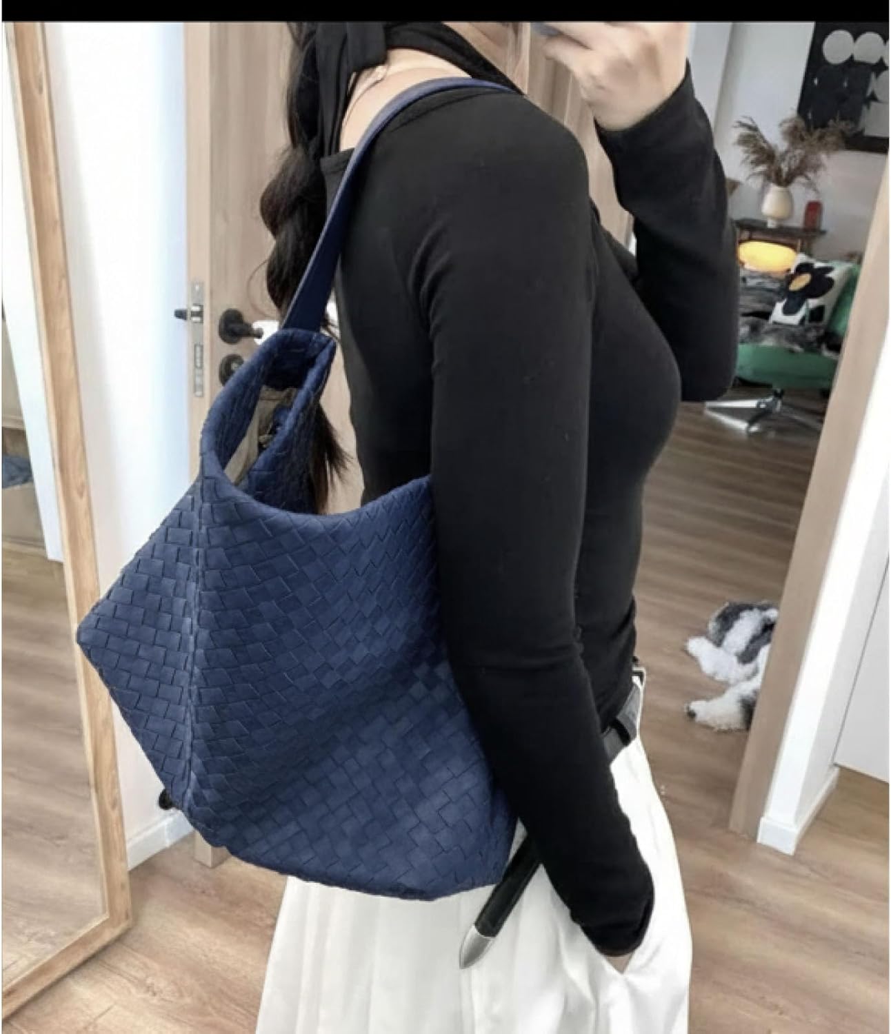 Women's Braided Leather Tote Bag Stylish Suede Hobo Shoulder Bag with Woven Details - Image 2