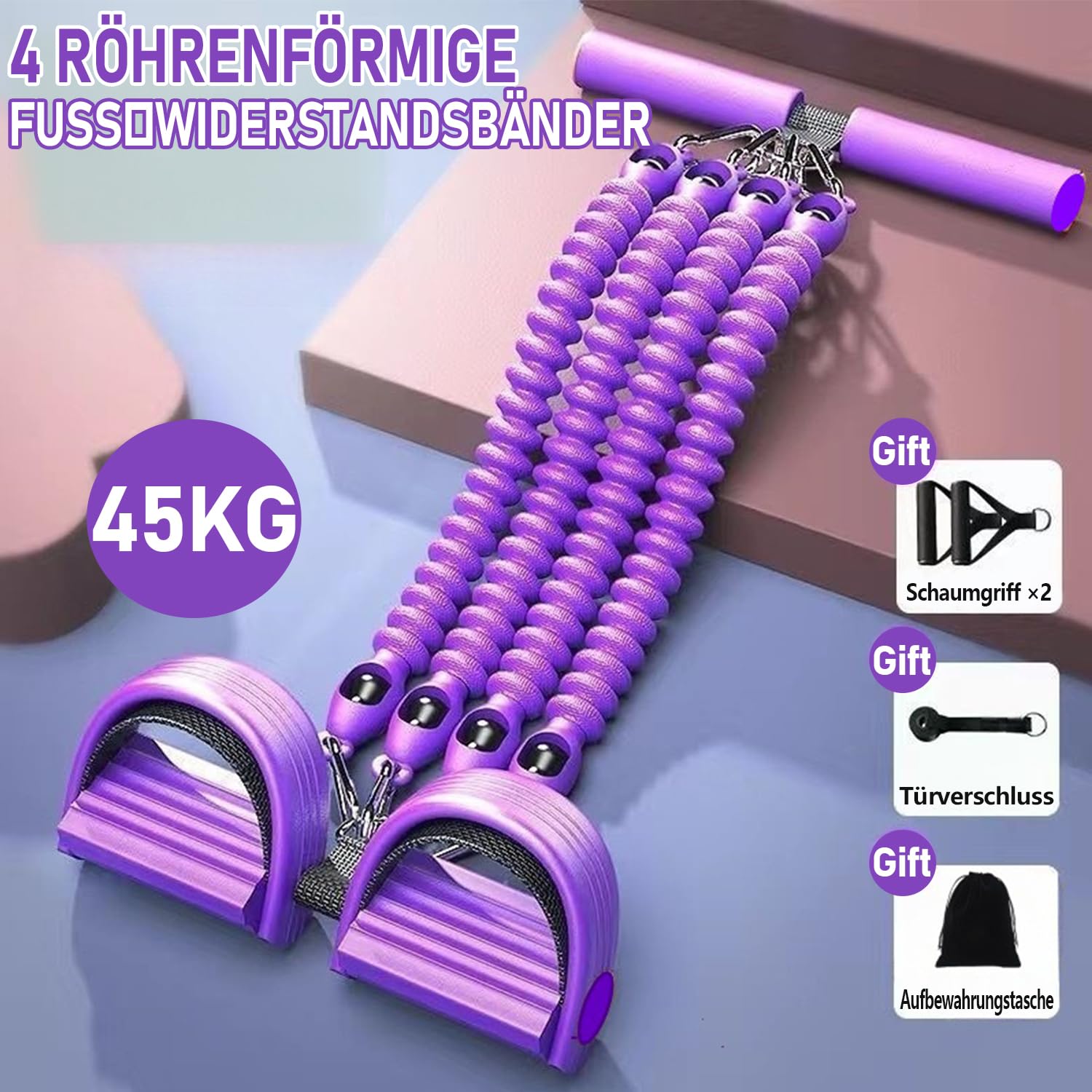 2026 - Juego de bandas de resistencia con mango, 45 kg ajustable, dispositivo de entrenamiento para abdominales, 4 tubos, resistencia a pedales, bandas de resistencia con instrucciones de