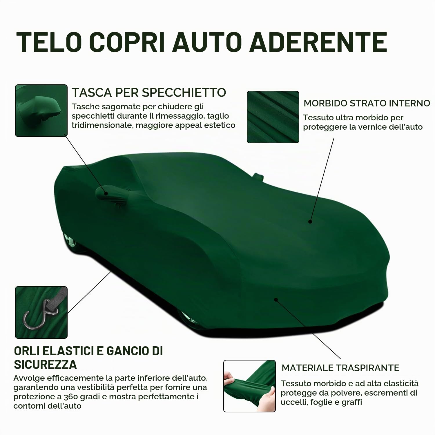 WinPower Telo Copriauto da Interno Antipolvere Traspirante Teso Elasticità Telo Macchina Antigraffio Morbido Auto Sportiva Universale Copertura Auto per Garage Salone,4.18-4.59M, 1Pc