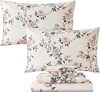 Vista 32 de FADFAY Juego de sábanas de rosas rojas, ropa de cama vintage floral de rosas elegantes, ropa de cama estilo rústico, 100% algodón egipcio percal