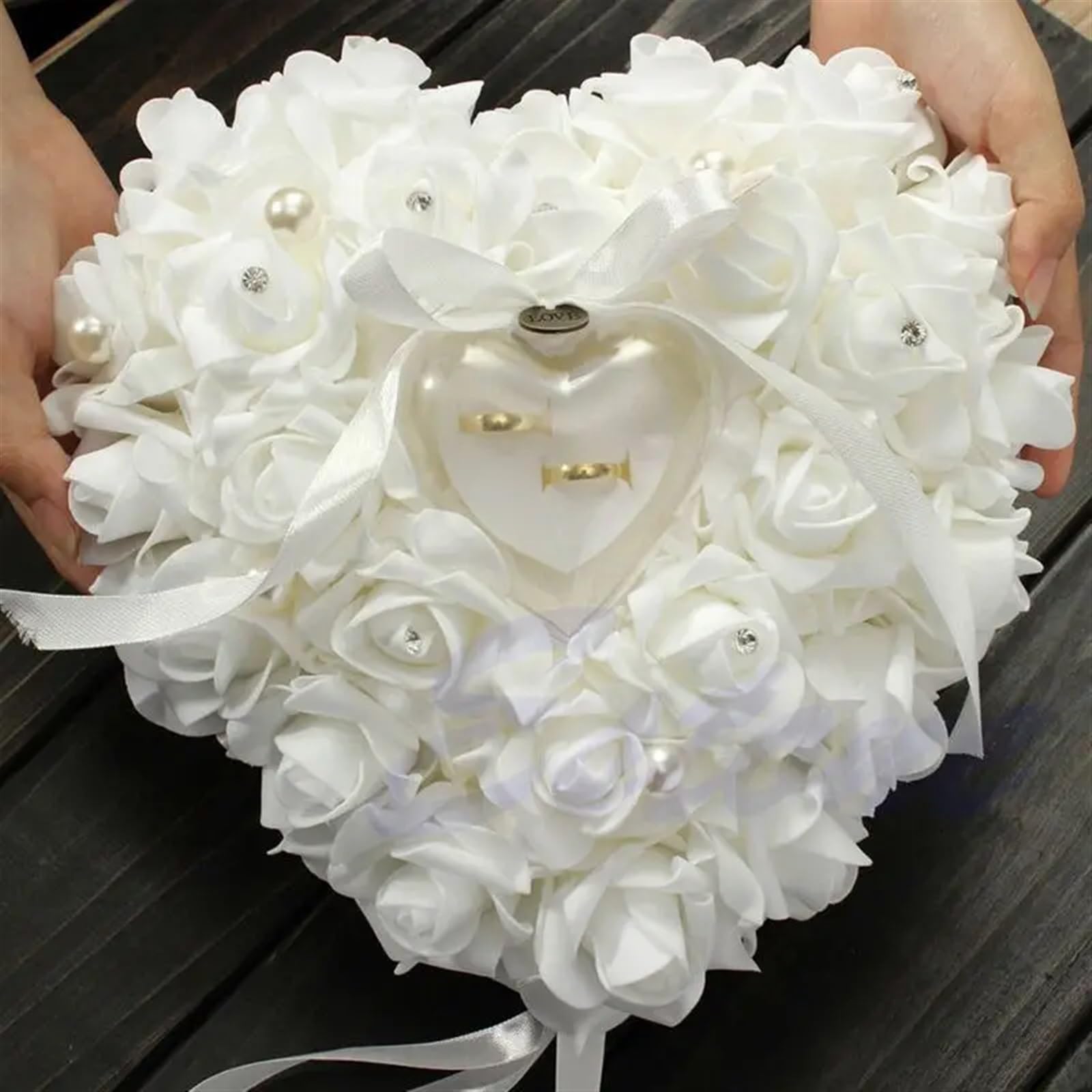 Coussin D’alliances 1 boîte à bagues en Forme de cœur avec Roses et Coussin for Mariage Romantique