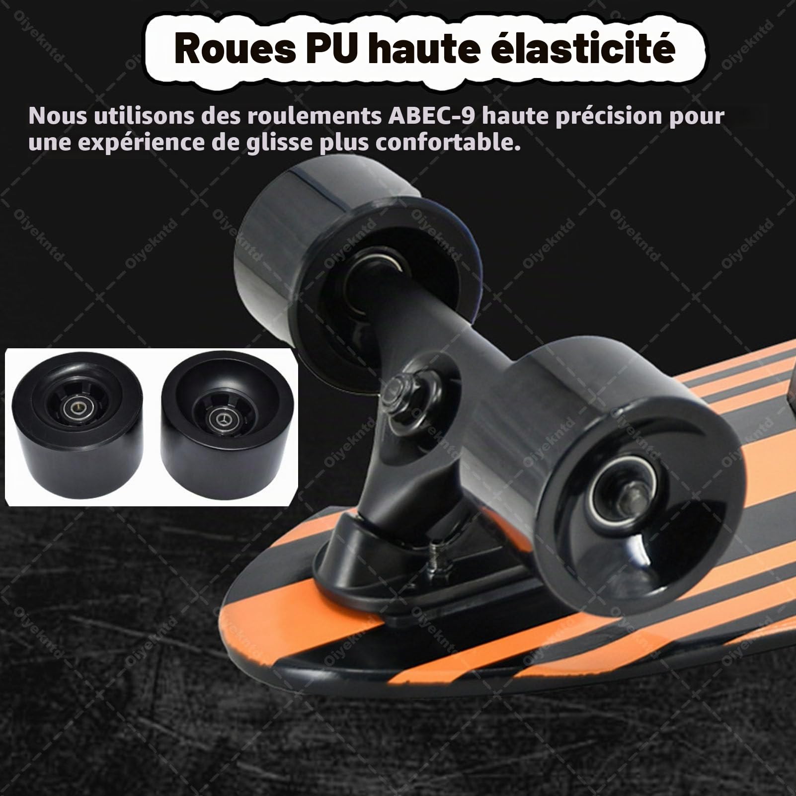 Skateboard électrique, skateboard électrique de ville avec télécommande pour adultes, 3 vitesses réglables pour débutants, autonomie de 8 km, idéal pour les trajets domicile-travail en ville Orange