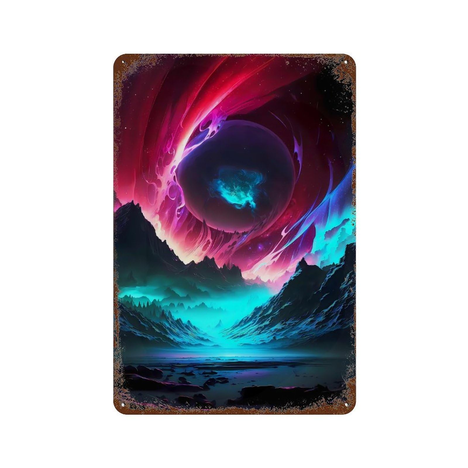 Cosmic Aurora Landscape Vintage Metal Tin Sign 11.8"x7.9", Novelty Wall Decor for Garage, Pub Or Kitchen