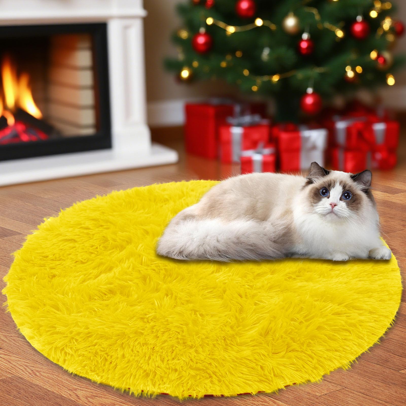 Round Rugs for Bedroom Living Room Dorm Fluffy Soft Indoor Circle Carpet Home Decor Yellow 16