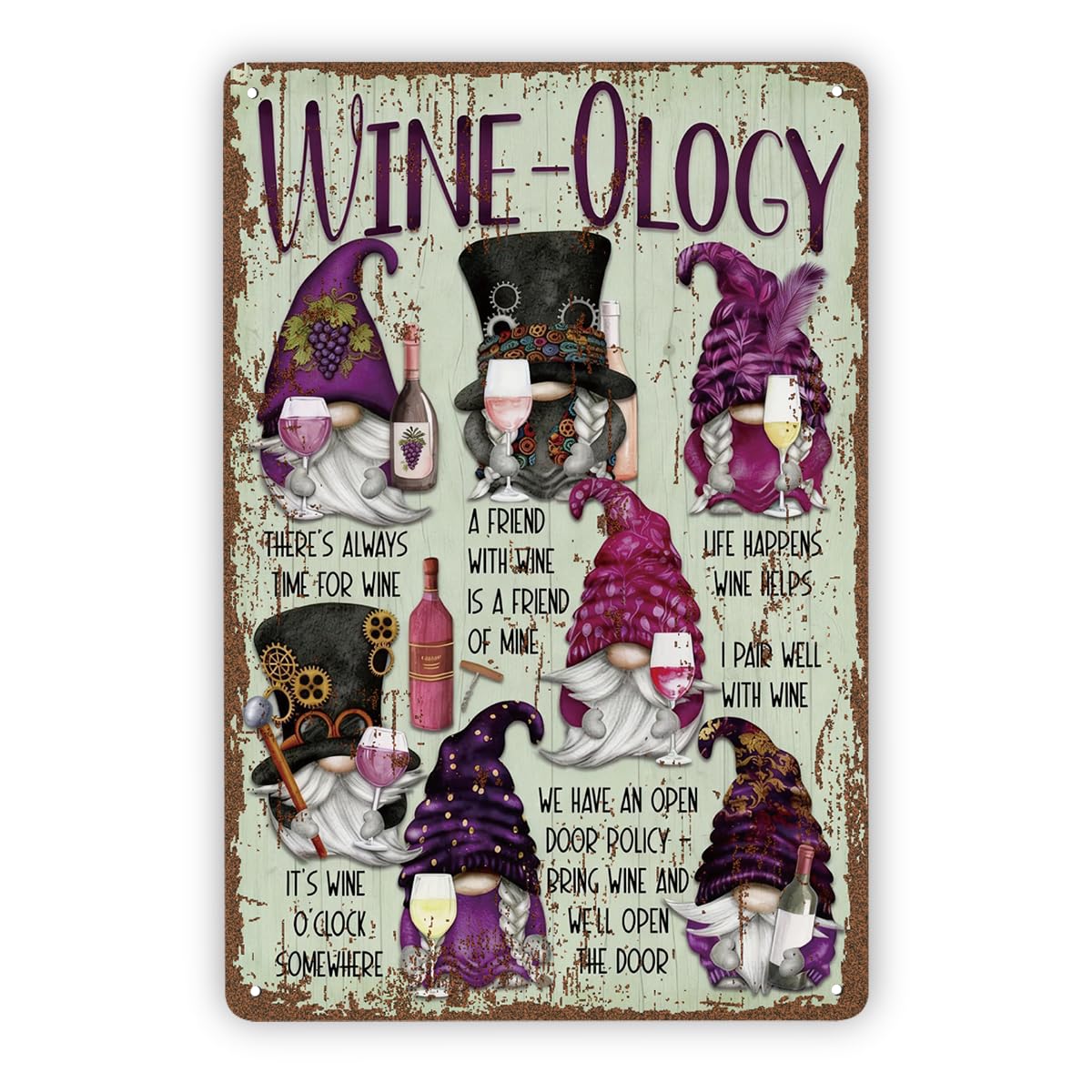 Wine-ology Gnome Decor Wine Lover Tin Sign, Kitchen