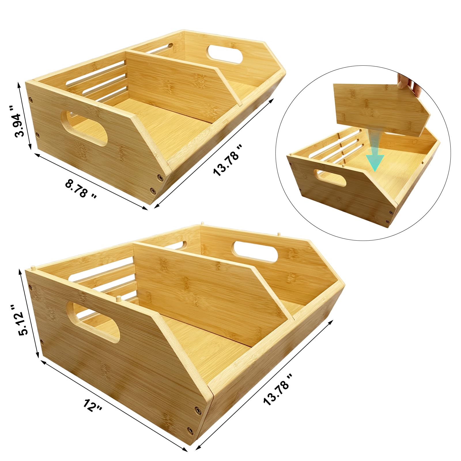 Confezione da 2 contenitori impilabili per verdure, organizer da cucina e dispensa, per frutta, verdura, prodotti, pane, patate, cipolle e snack, contenitori da cucina in bambù