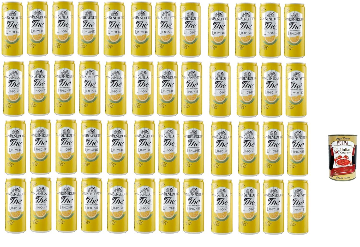 Italian Gourmet San Benedetto Thé Glacé Citron 48x330 ml, Boisson Rafraîchissante, Ice Tea Lemon, Pack Familial, Lot Économique, Canettes, Boisson Froide, Été, Repas, Snack + Italian Gourmet Polpa