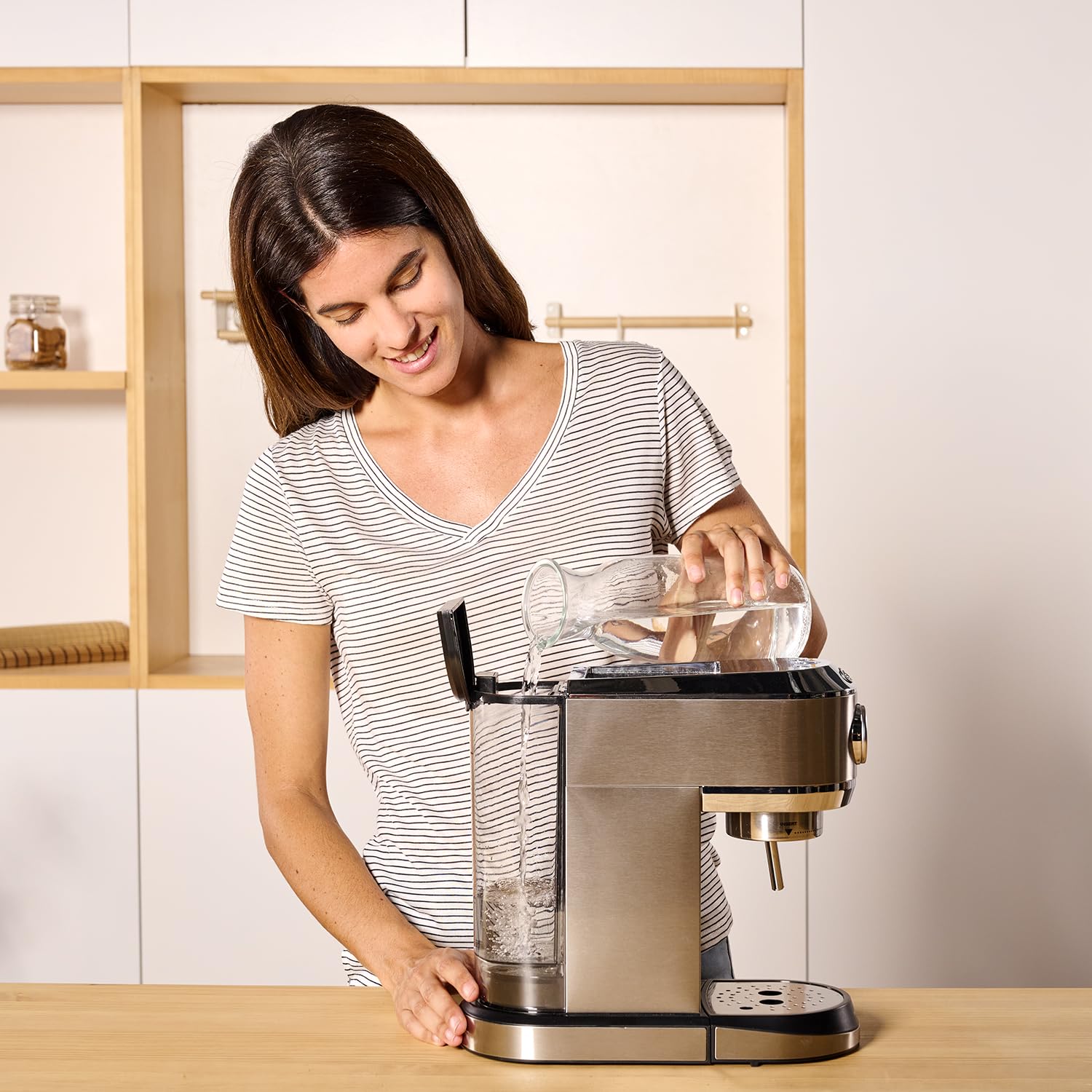 Solac Taste Slim Pro - Cafetera Espresso 20 bares | Sistema Double Cream | Calientatazas | Calentamiento Thermoblock | Parada Automática | 1L | Acero Inoxidable | Programable | Libre de BPA