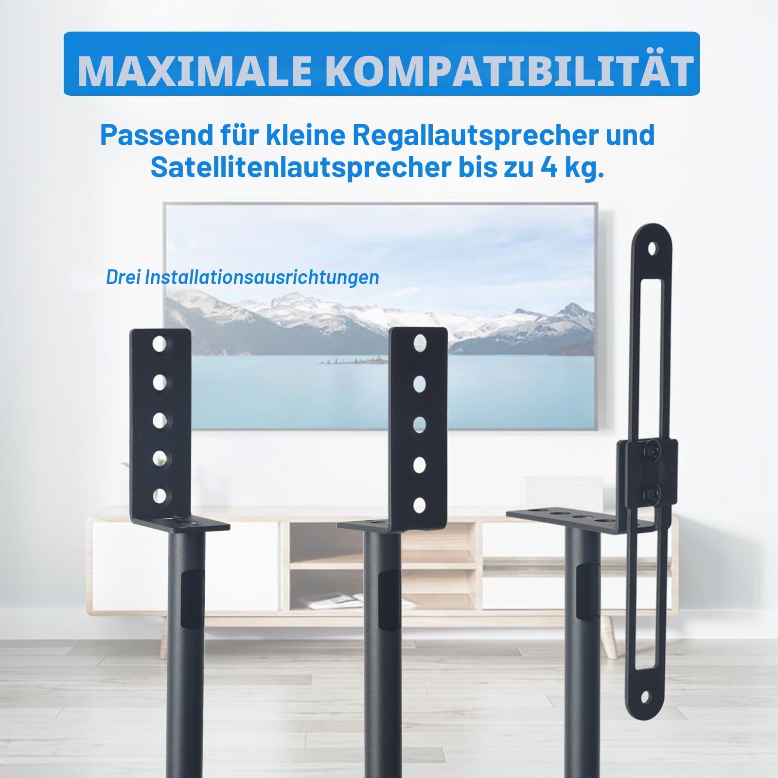 Höhenverstellbarer Lautsprecherständer für Satelliten- & Kleine Lautsprecher, 84-122cm Verstellbereich, Bis 8,8 Pfund Traglast, Einfache Montage, HD-718, 2er-Pack Schwarz