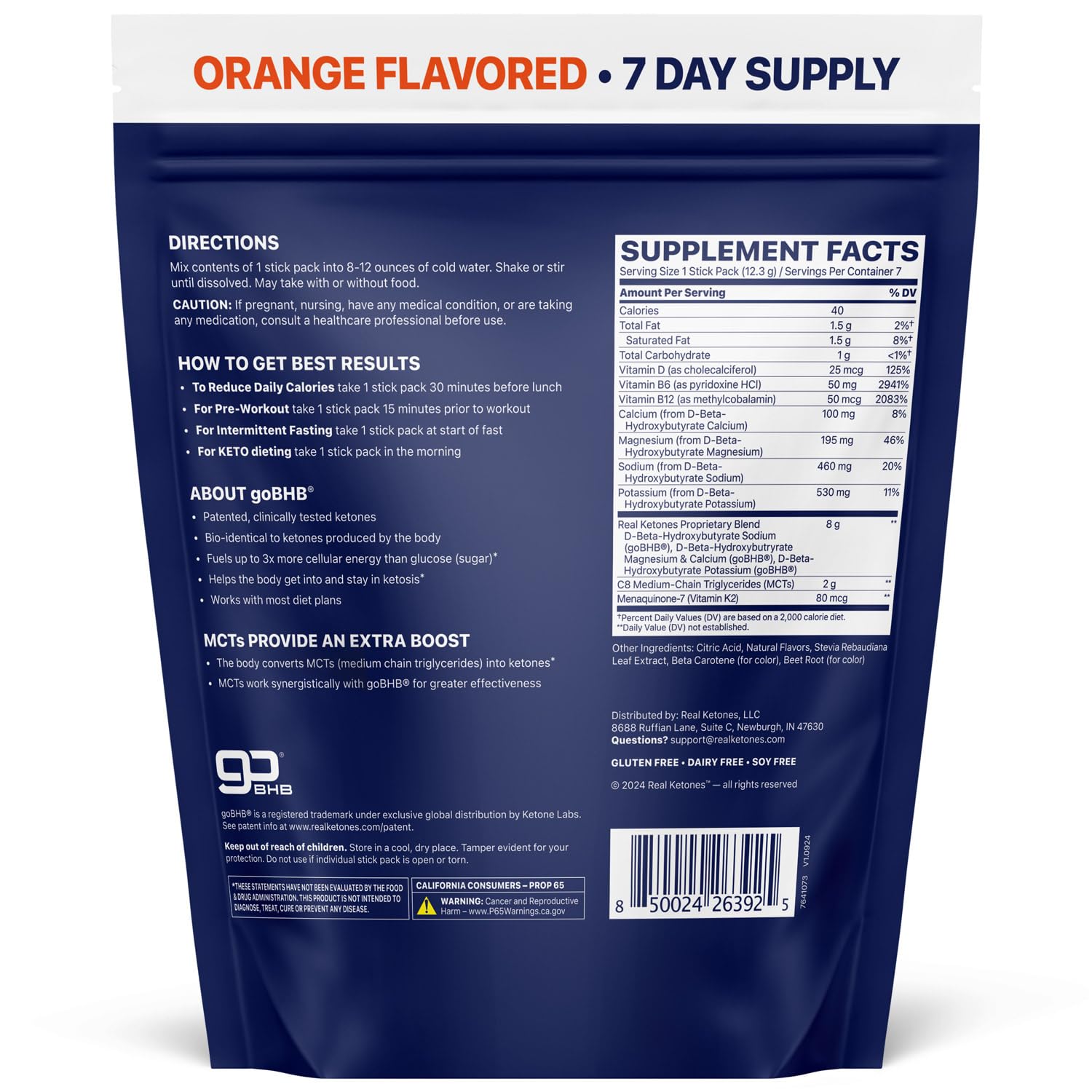 Real Ketones MCT & BHB Exogenous Ketones Drink Mix Packets Elevate Keto Electrolytes Powder Packets No Sugar with 4 Main Electrolytes Plus Hydrating Proprietary Keto BHB - 7-Pack Orange — Amazon image 2