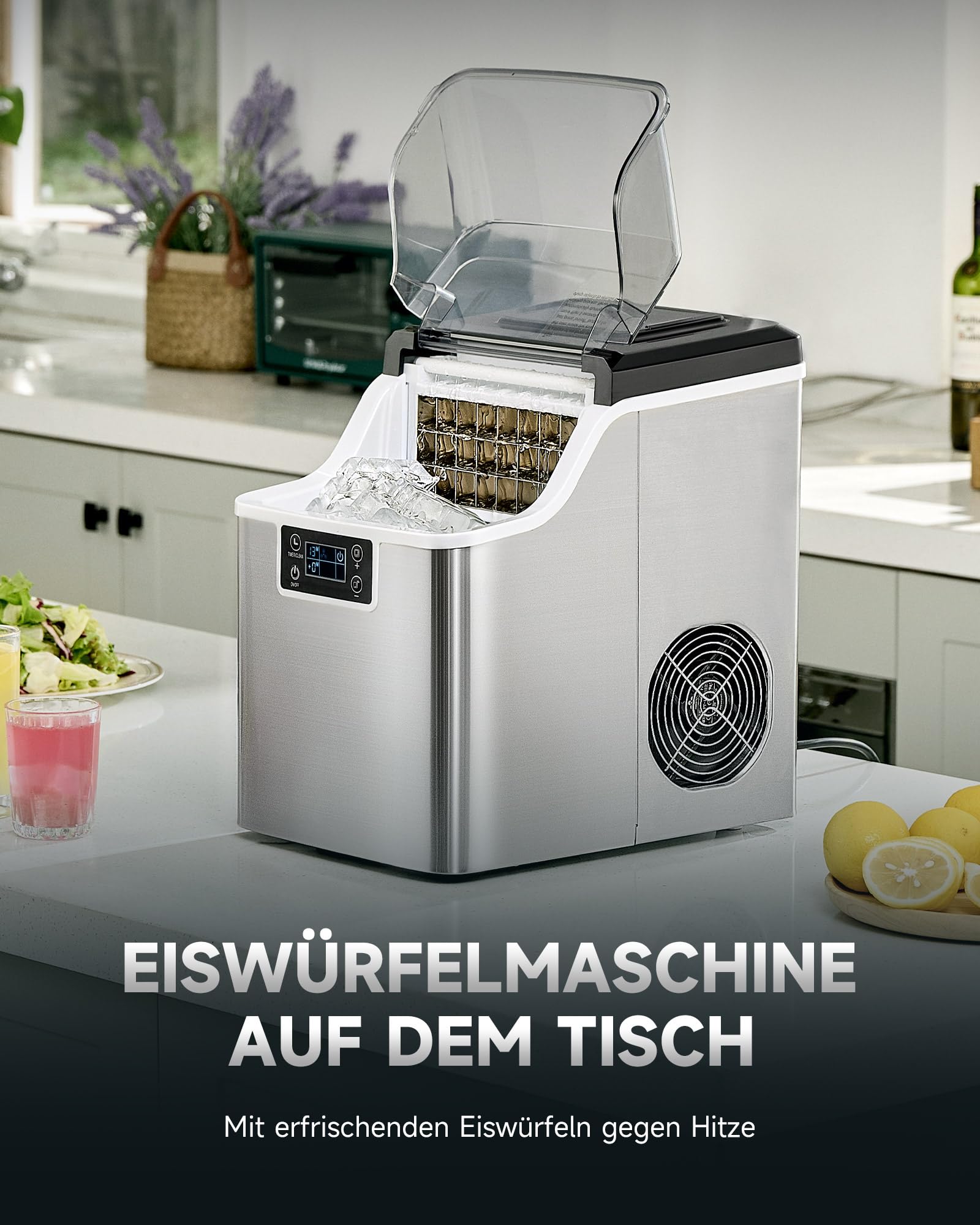 CO-Z Eiswürfelmaschine 22kg/24h, Edelstahl Eiswürfelbereiter mit Selbstreinigung, 24 Würfel in 11-20 Min, LCD-Display Eismaschine für Zuhause, Büro, Bar und Gastronomie
