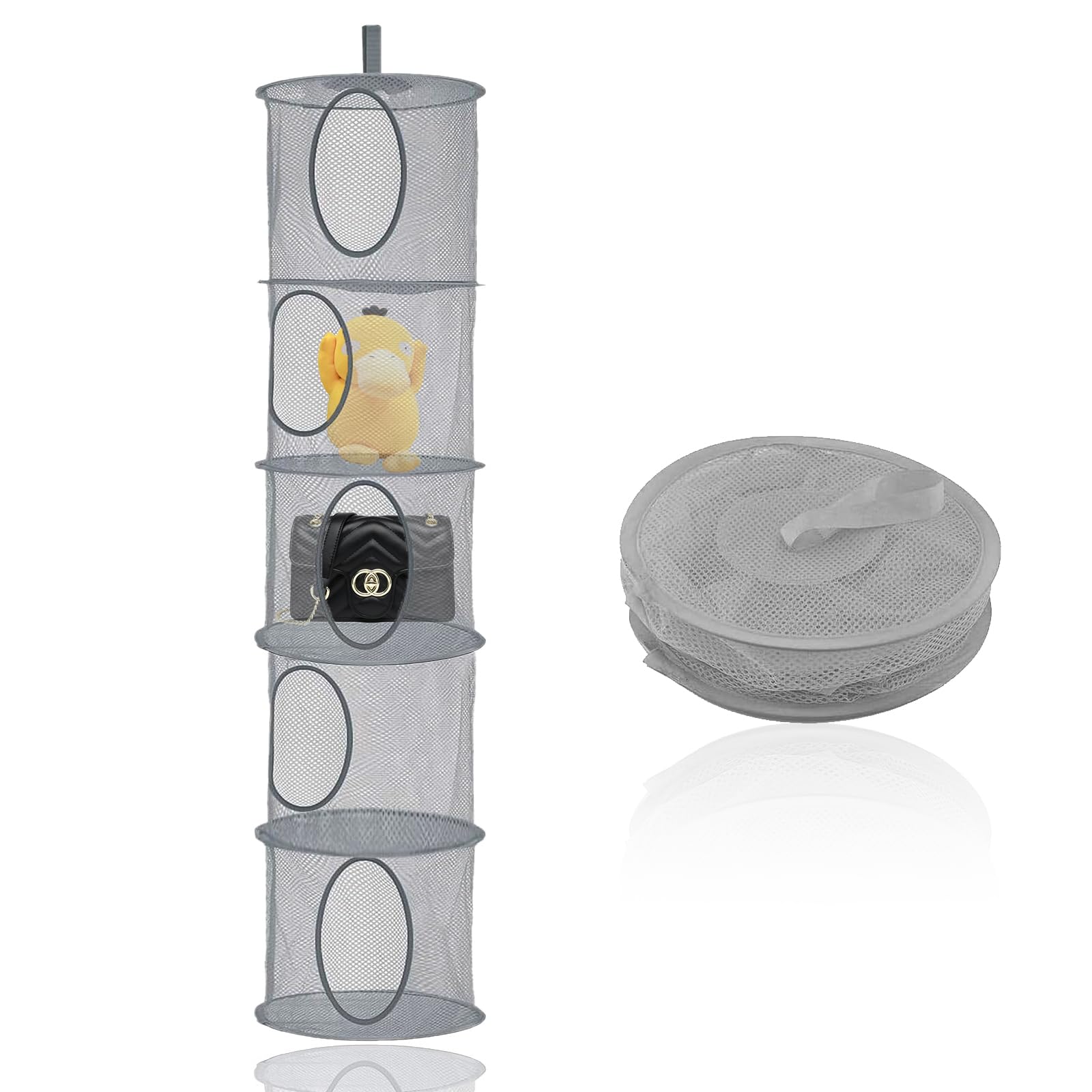 Filet De Rangement Peluches 5 Niveaux – Gris – Range Jouets Suspendu Pliable – Gain De Place Enfant & Bébé