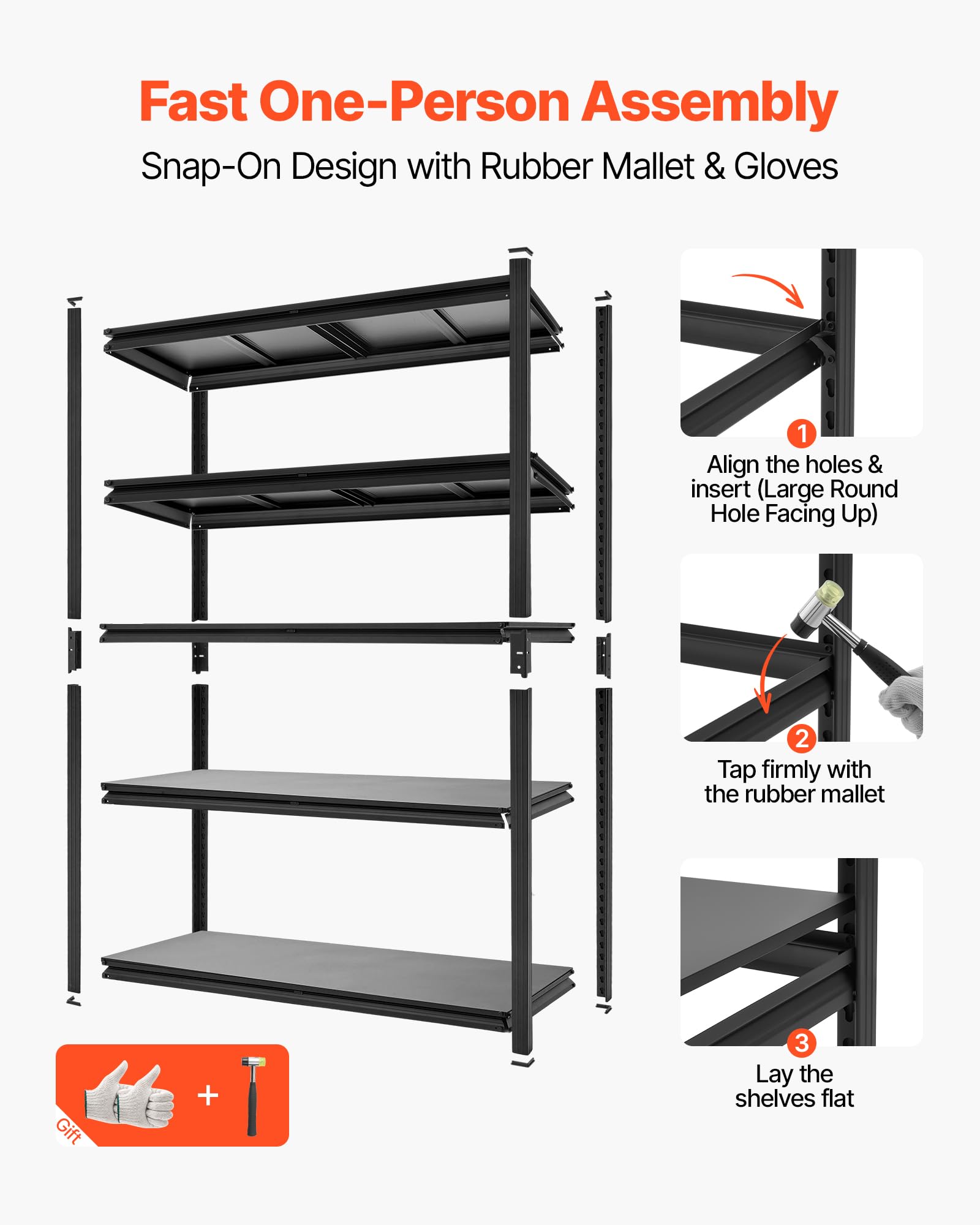 VEVOR Scaffale per Garage in Metallo 5 Ripiani Regolabili Capacità 1360,8kg, Scaffale da Stoccaggio per Carichi Pesanti, per Dispensa, Magazzino, Cantina e Cucina, 103 cm L x 46,5 cm P x 181,3 cm A