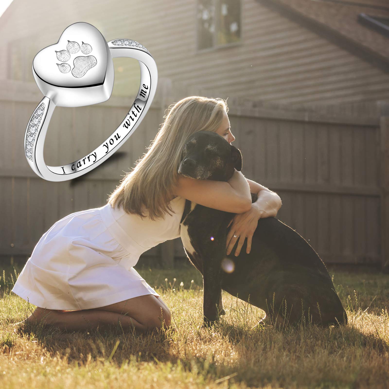 Fookduoduo Urna per ceneri in argento Sterling 925 con impronta di zampa I Carry You with me, gioiello per cremazione cane gatto artiglio urna per gli amanti degli animali domestici